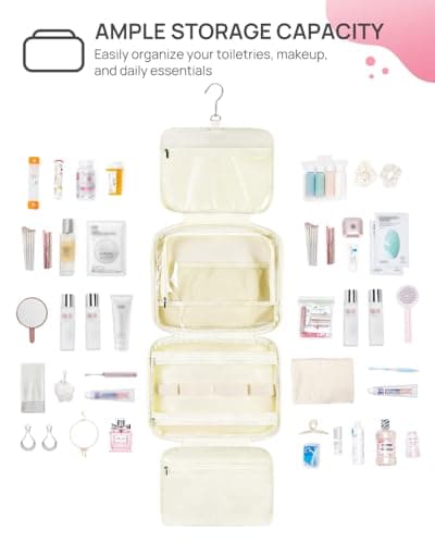 Telena Travel Toiletry Bag with Jewelry Organizer for Women, Puffy Hanging Makeup Bag Lightweight Cosmetic Bag Organizer for Travel Essentials - Thumbnail 4
