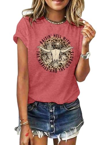 GEMLON Graphic T-Shirts for Women Loose Print Short Sleeve Cowgirl Western Tops Summer Casual Country Music Tees Shirt - Image 1