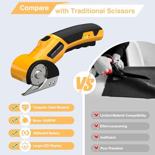 Cordless Electric Scissors,Rechargeable Cardboard Cutter, 4V Upgrade Motor Electric Box Cutter with 2 Blades, Safety Lock & LED Light, Powerful Cutting for Cardboard Box, Plastic, Leather - Thumbnail 6