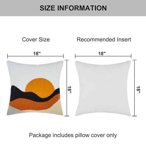 Pyonic Boho Abstract Throw Pillows,18x18 Bohemian Mid-Century Decorative Throw Pillow Covers,Modern Sunrise Square Cushion Cover for Sofa Bedroom Living Room（Only 1Pcs Pillow Covers） - Thumbnail 3