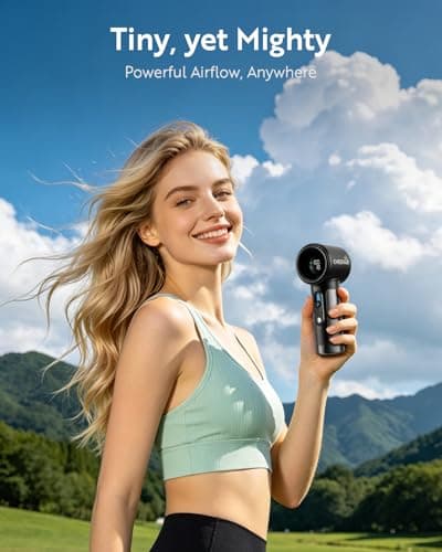 CHEERAIR Handheld Portable Fan, Adjustable Speed Powerful Mini Personal Fan, Rechargeable 5000mAh Battery Up to 18 Hours Runtime, Pocket Turbo Fan with Smart LED Display for Travel, Office, Outdoor - Thumbnail 6
