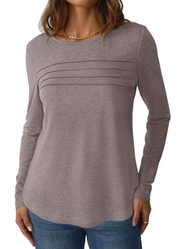 NORACORA Long Sleeve Shirts for Women Spring Fall Fashion Tops 2025 Dressy Casual Blouses Trendy Pleated Tunic Outfits Loose Fit Tee Tshirts Gray Purple XXL - Thumbnail 4