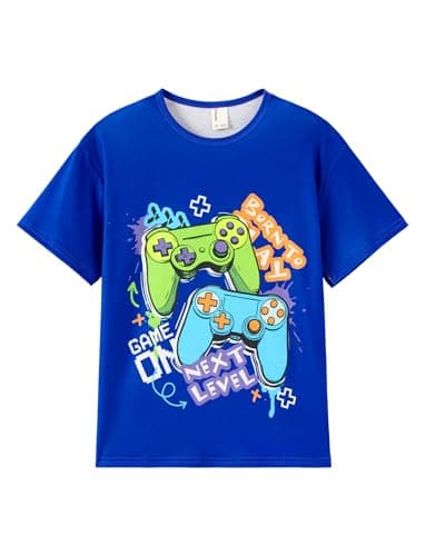 PATPAT Boys Graphic T-Shirts Size 5-6 Years Blue Short Sleeve Crewneck Game Controller Print Tees Little Boy Summer Hippies Clothes - Image 1