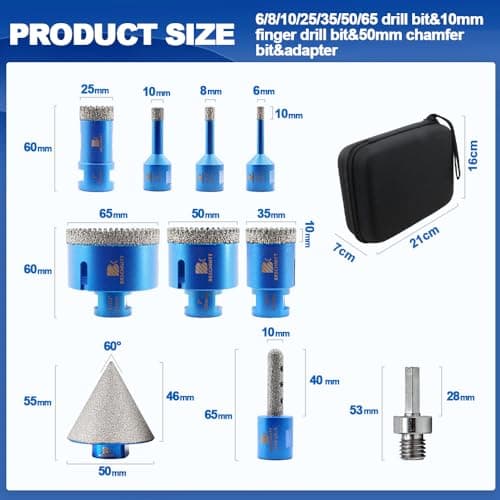 Tile Hole Saw Kit Diamond- BRSCHNITT 10pcs Diamond Core Drill Bit Set for Porcelain Tile Ceramic Marble Granite Drilling,Finger Chamfer Bit - Thumbnail 2