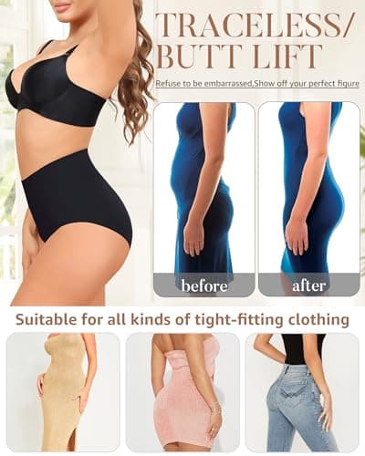 Oegho Seamless Underwear for Women High Waisted No Show Panties Full Coverage Briefs Invisible Soft 5 Pack S-XXL - Thumbnail 5