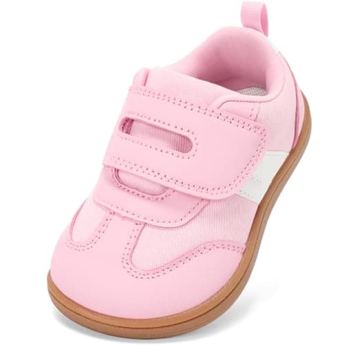 WIDE TOE BOX Toddler Barefoot Shoes,Girls and Boys First Walking Shoe with Hook and Loop Non-Slip Baby Sneakers Blush Powder Size 8 - Image 1