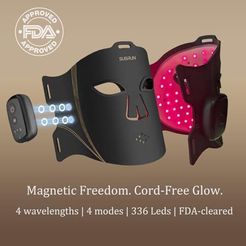 SUBRUN Red Light Therapy for Face, FDA-Cleared Red Light Therapy Mask, 336 LEDs Full Face Coverage & 4 Modes, Rechargeable Cordless At-Home Facial Skincare Device, Birthday Gifts for Women Mom Wife - Thumbnail 2
