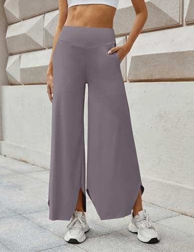 LOOKBOHO Women's Wide Leg Yoga Pants High Waisted Comfy Sweatpants Loose Casual Soft Lounge Dance Pant with Pockets Taupe S - Thumbnail 2