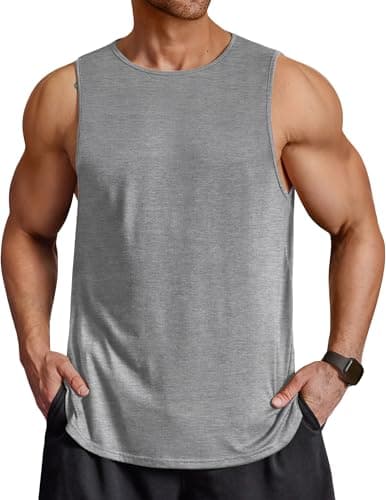 COOFANDY Low Cut Sleeveless Shirts for Men Workout Tank Tops Gym Wear Summer Bodybuilding Fitness Muscle Tee Shirts Grey - Image 1