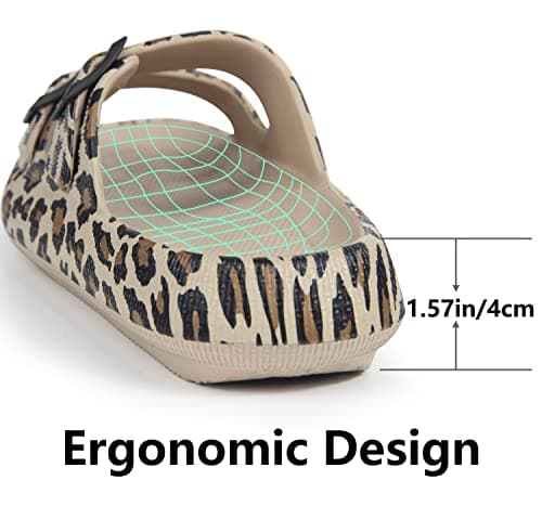Weweya Athletic Outdoor Slides Sandals for Women and Men Slip On Wide Width Eva Rubber Flat Foam Cozy Slides Thick Sole Comfort Walking Sandals Leopard Women Size 5.5 6 6.5 - Thumbnail 3