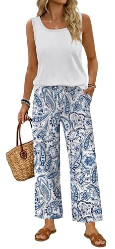 WIHOLL Lounge Sets for Women Summer 2 Piece Outfits Travel Beach Vacation Trendy Matching Sets Women's Clothing Cruise Outfits 2026 Workout Sets Pants Sweat Set Going Out Active TrackSuit Boho Blue M - Image 1