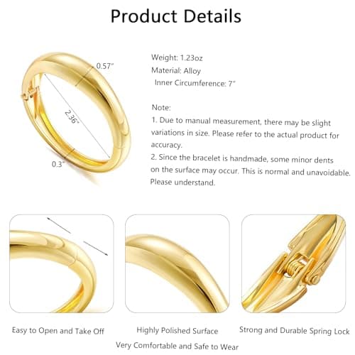 Gold Silver Chunky Bangles Bracelet for Women Trendy, 14K Gold Plated 2 Pcs Dainty Thick Cuff Bracelet Stack - Thumbnail 2