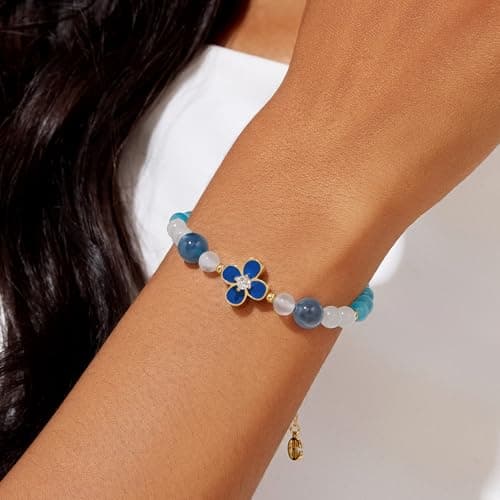 Cicy Bell 18K Gold Plated Bracelets for Women Lucky Four Leaf Clover Dainty Cubic Zirconia Charm Colorful Beads Adjustable Bracelet Trendy Friendship Jewelry Accessories - Thumbnail 2