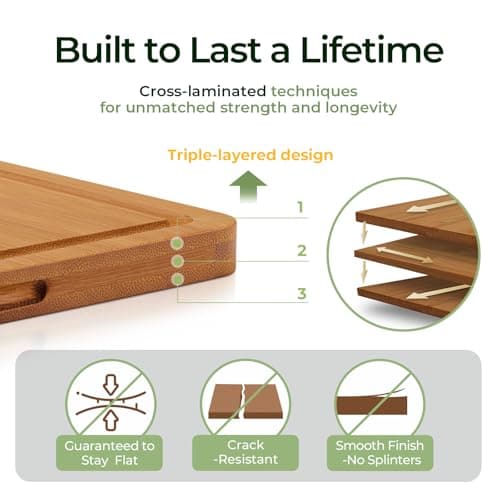 Keechee Bamboo Cutting Board, Durable Wood Cutting Boards for Kitchen with Deep Juice Grooves & Built-in Handles, Ideal Charcuterie & Chopping for Meat, Vegetables and Fruits Ideal Kitchen Gifts - Thumbnail 6