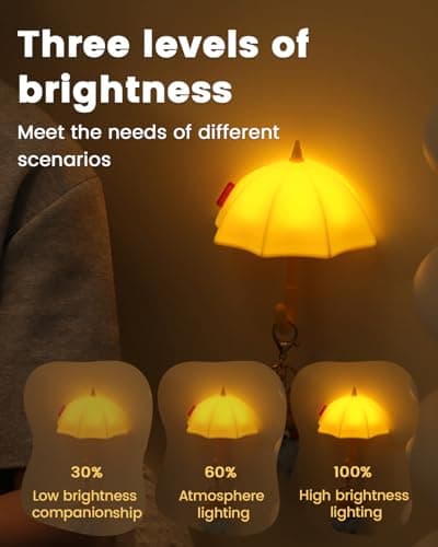 joyful xinghai Kids Night Light Umbrella, Silicone Tap Control Magnetic Bedside Lamp with Time Auto-Off, Cute Portable LED Nursery Light for Baby, Toddler, Bedroom and Keychain Holder - Thumbnail 2