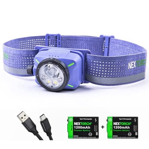 NEXTORCH eStar 1300 Lumens Headlamp Rechargeable, Running LED Headlight Extra Lightweight with Red Light, Waterproof Headband for Outdoor Camping Hiking Working, 2*1200 mAh, USB-C Charging, Purple - Image 1