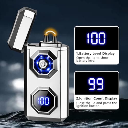 BABOBIU High-Power Arc Lighter - USB Rechargeable Windproof, Zinc Alloy Body with Battery & Ignition Display, Tactical EDC Gear for Home Use, Camping, Candle Lighting (Silver) - Thumbnail 4