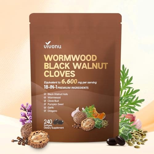 18-in-1 Black Walnut Wormwood Cleanse for Humans, 80 Day Supply, 6600mg Serving, Rapid Gut Cleanse & Digestive Health with Clove, Garlic, Turmeric, Pumpkin Seed, Oregano, Berberine & More 240 Softgels