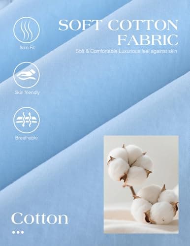 Belle Poque Short Puff Sleeve Blouses for Women Peter Pan Collar Dressy Work Shirts Summer Cotton Tops Blue XXL - Thumbnail 5