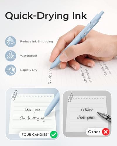 Four Candies Gel Pens, 6 Pcs 0.5mm Quick Dry Black Ink Pen Fine Point Smooth Writing Unique Pen, Office Home School Supplies Essentials Pretty Girl Cute Pens, Gifts for Women(Morandi) - Thumbnail 4