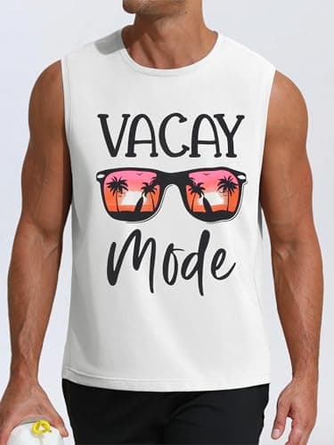 Gentlewarm Tank Tops for Men Palm Graphic Muscle Mens Shirts Casual Quick Dry Sleeveless Running Tank Top White - Thumbnail 2