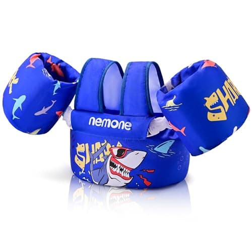 NEMONE Toddler Swim Vest for 22-70 lbs Kids Floaties Swim Jacket with Arm Water Wings for Girls Boys 2 3 4 5 6 12 Years Old Sea Beach Pool (Cool Shark) - Image 1