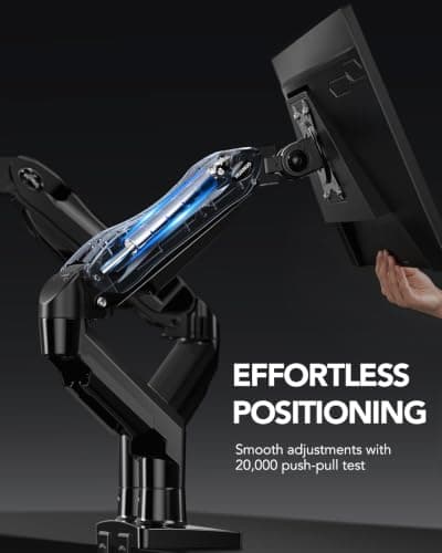 HUANUO FlowLift™ Dual Monitor Stand, Fully Adjustable Gaming Monitor Desk Mount for 13–32″ Computer Screens, Full Motion VESA 75x75/100x100 with C-Clamp & Grommet Base, Each Arm Holds 4.4 to 19.8 lbs - Thumbnail 5