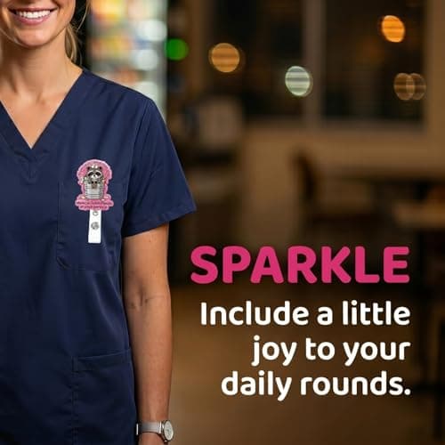 Retractable Badge Reel with Alligator Clip, Heavy Duty, Cute Funny ID Name Tag Holder for Nurses, Doctors, Teachers, and Office (Pink-Medical Trash Panda) - Thumbnail 3