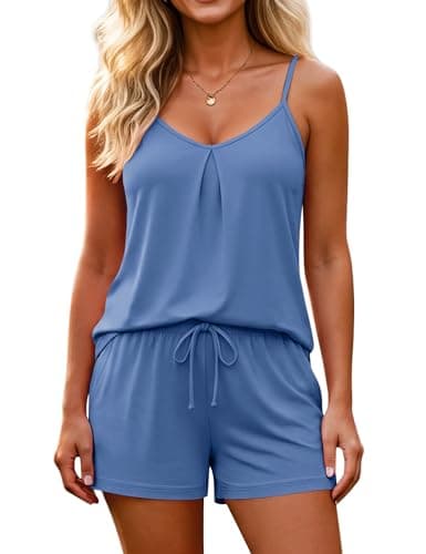 Marvmys Sexy Lounge Set for Woman Spaghetti Straps Top Tie Up Drawstring Shorts 2 Piece Lounge Set Blue XL - Image 1