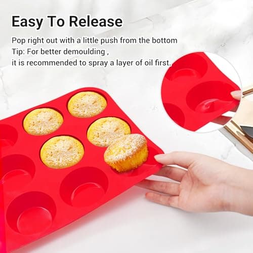 Redfly 2 Pack Silicone Muffin Pans for Baking & Cupcake Pan - 12 Cup Regular Size Silicone Molds, BPA Free Egg Bites Mold - Thumbnail 4