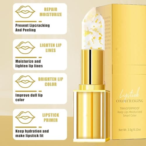 URABOS Coellyo Lipstick,Coellyo True Tone-Ph Adjusting Lipstick,Transferproof Color-Changing Lip stick for Women,Gold Foil Clear Lip stick That Changes Color,Long-Lasting Moisturizing (1PCS) - Thumbnail 4