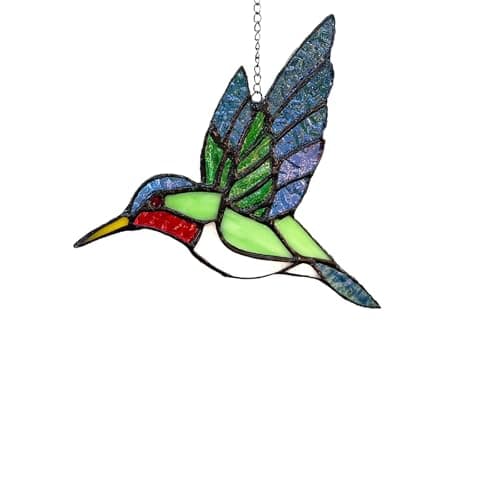 Vismin Hummingbird Stained Glass Suncatcher for Window Hanging Handmade Colorful Glass Bird Sun Catcher for Indoor Outdoor Decor,Ruby Throated Hummingbird Gift for Women,Mom,Nature Lovers - Image 1