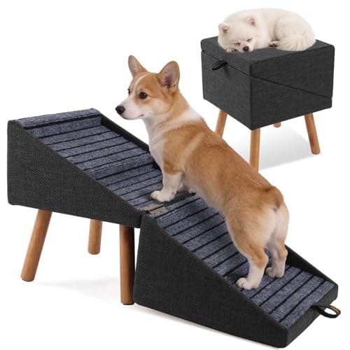 17.13" H Dog Stairs for Small Dogs, 2-in-1 Pet Steps & Ottoman - Foldable Dog Stairs for Couch, Non-Slip Wooden Pet Stairs for Puppy Senior Injured Dogs - Image 1