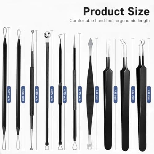 Professional Pimple Popper Tool Kit,10 PCS Blackhead Remover Tweezers,Extractor Acne Removal Kit for Easy Removal for Pimples,Comedone Extractor Tools for Removing Zit,Acne Removal Kit (Black) - Thumbnail 6