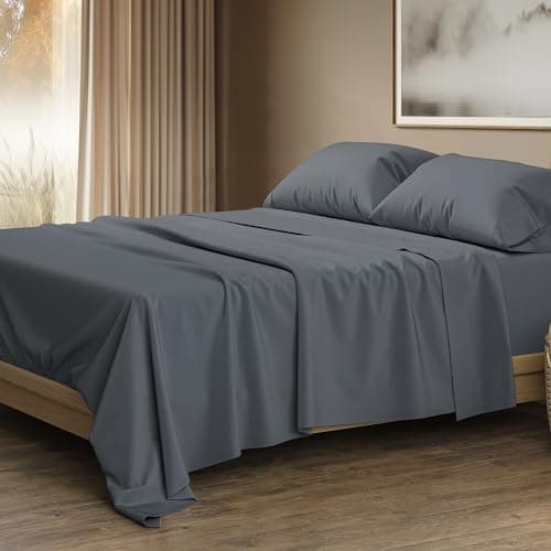 THREAD SPREAD 100% Egyptian Cotton King Size Sheets Set - Luxury 1500 Series Egyptian Cotton Sheets King Size (4 PC, Dark Grey), Silky Soft, Sateen Weave, Cooling & Breathable, 17" Deep Pocket Bed Set - Image 1