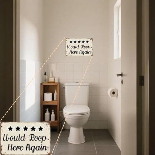 Carastora Retro Tin Bathroom Sign – 8x12 Inch Funny Wall Decor with Star Review Style – Great for Toilet Door, Outhouse, or Cabin Washroom Decor - Thumbnail 2