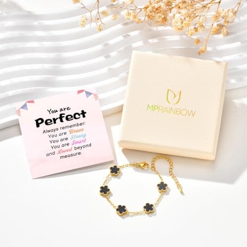 Cute Lucky Flower Bracelet For Girls, 18K Gold Plated Stainless Steel - Thumbnail 4
