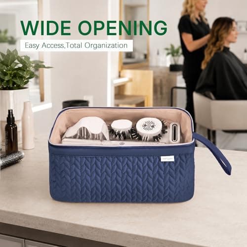 KarSyon Shark Flex Style Case for Airwrap Hair Dryer Brush Revlon Hair Tools Travel Bag Carrying Case Flat Curling Iron Organizer (Navy Blue) - Thumbnail 2