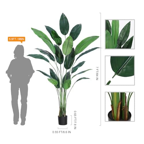 Artificial Bird of Paradise Plant 7 ft(84 in) Fake Palm Tree for Indoor Outdoor Modern Decor Faux Plants for Home Office Perfect Housewarming Gift with 20 Trunks Faux Leaves 1 Pack - Thumbnail 3