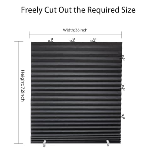 Changshade 6-Pack Temporary Blackout Paper Blinds for Window, Cut to Size Adhesive Paper Shades, Stick on Pleated Blinds,No Drill Easy Install,36" W x 72" H,Black - Thumbnail 4