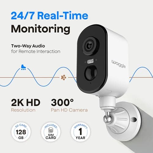 Waggle 4G LTE Cellular Security Camera, Built in SIM Card, 2K HD Pet Monitor, 300° Pan, No WiFi, 9000mAh Battery, Night Vision & 2-Way Talk - RVs/Camping/Travel & Outdoor - Subscription Required - Thumbnail 2