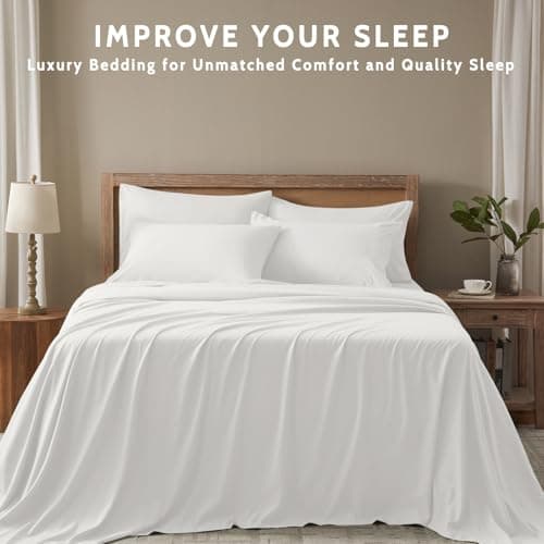 USXIBEI King Size Sheets Set - 6 Piece Luxuriously Soft & Cooling Sheets King Size - Ultra Soft 16" Deep Pocket King Sheet Set - Fitted Sheet & Pillowcase Sets (King White) - Thumbnail 6