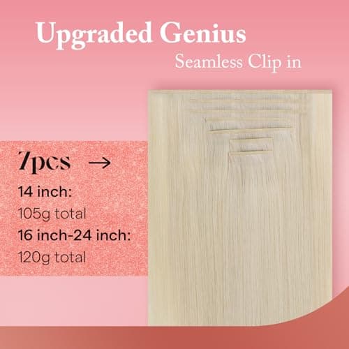 Ve Sunny Blonde Clip in Hair Extensions Real Human Hair 14 inch Seamless Genius Remy Hair Extensions Clip in Human Hair Platinum Blonde for Women 105g - Thumbnail 3