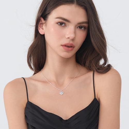 JACUPO Moissanite Necklace for Women 1CT Heart Brilliant Heart Pendant Necklace D Color VVS1 S925 Sterling Silver Jewelry 18K White Gold Plated for Love Friend Mother’s Day Christmas Anniversary Birthday Gift for Wife Her Convey I Love You Message 18inch(for Friend) - Thumbnail 2