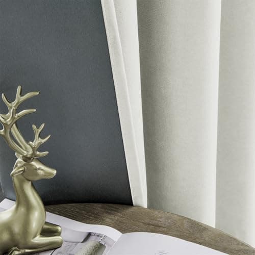 Joydeco Vanilla Grey Velvet Curtains 90 Inches 2 Panels, Luxury Thermal Insulated Soft Curtains for Bedroom & Living Room, Room Darkening Velvet Drapes, Rod Pocket (52W x 90L) - Thumbnail 4