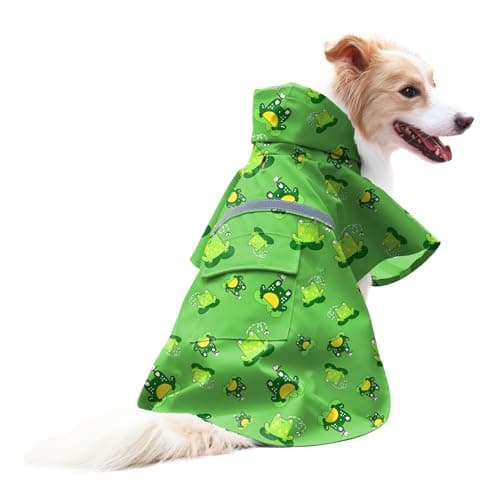 NACOCO Large Dog Raincoat Adjustable - Pet Frog Water Proof Clothes Lightweight Rain Jacket Poncho Hoodies with Strip Reflective Green (M, Green Frog)