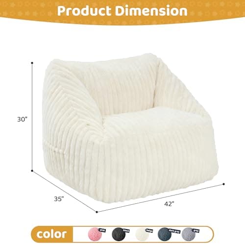 HABUTWAY Bean Bag Chair, Giant Bean Bag Chairs for Adults and Kids, Bean Bag Sofa, Lazy Floor Sofa, Faux Fur Beanbag Chair with Armrests for Living Room Bedroom (Beige) - Thumbnail 2