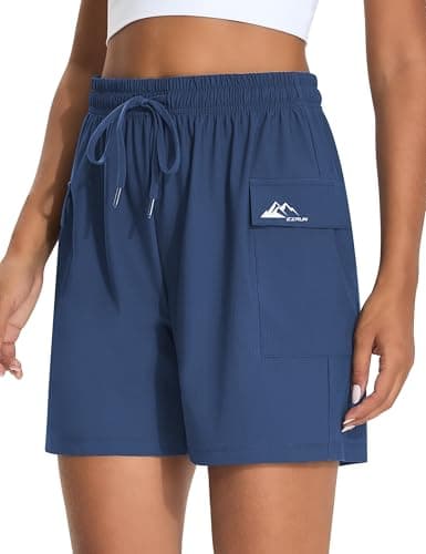 EZRUN Women's 5" Hiking Shorts Lightweight Quick Dry Athletic Shorts with Pockets Casual Golf Summer Cool Water Resistant (Blue,XS) - Image 1