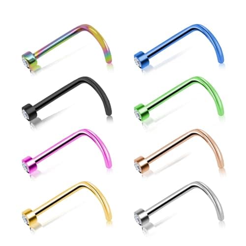 BOGKU 8pcs Nose Rings Titanium Nose Piercings Screw for Women 18G Nose Rings Studs Hypoallergenic Body Piercing Jewelry Set for Women Men - Image 1
