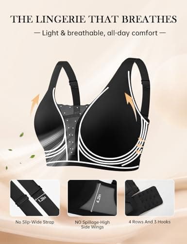 REALWILL Seamless Jelly Bra for Women Supportive No Underwire Lingerie Sexy V Mesh Wide Strap Bras Comfortable Tshirt Bra Black XL - Thumbnail 4